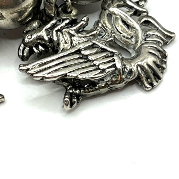 Dragon Charm Bracelet Stretch MJ Enterprises 80s Dark Silver Tone Vintage 8” - Picture 4 of 12